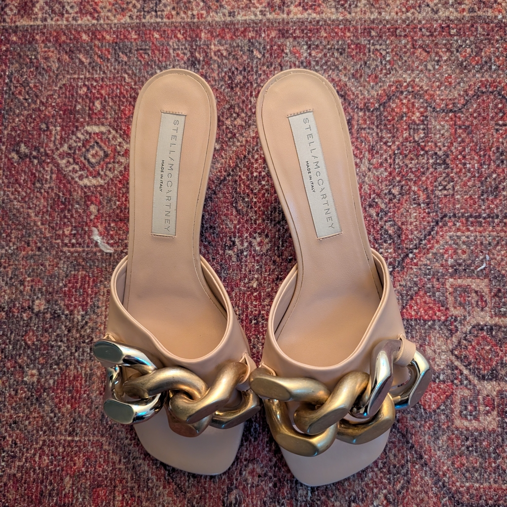 Stella McCartney Cream and Gold Chain Mules